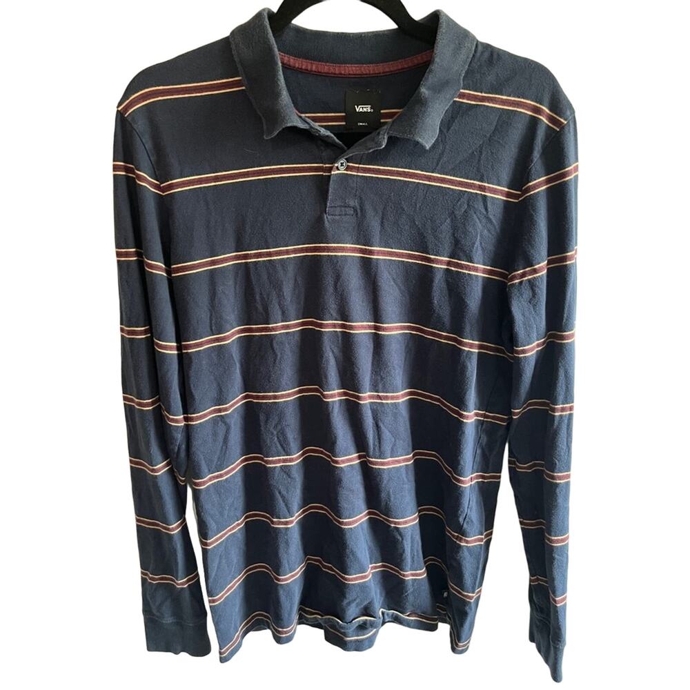 Vans long sleeve striped polo blue size small